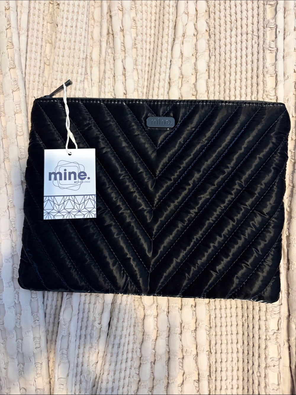 mine Black Quilted Chevron Zip Pouch